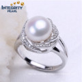 White Pearl Rings Real Freshwater Pearl Ring 9-10mm Button Shape Simple Design Pearl Ring 925